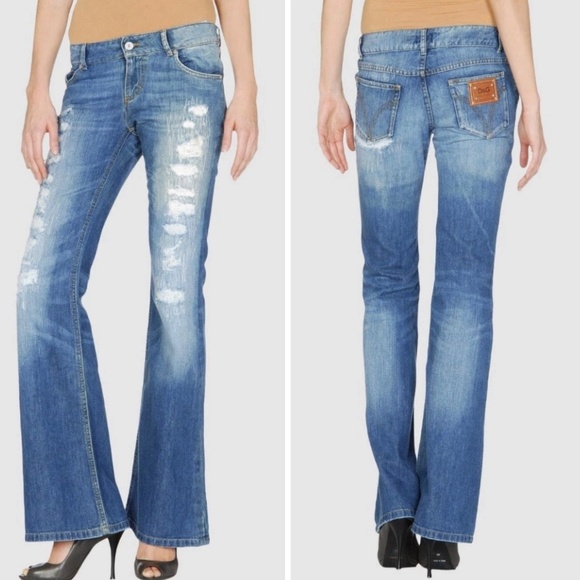 NWT! D&G Dolce & Gabbana Hotty Flared Jeans Distressed Size 27 - Picture 1 of 15